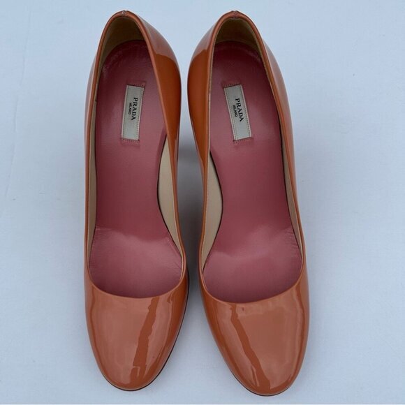Prada Women's Pink Vero Cuoio Patent Leather Designer Heels EU 37.5/ US 7 - Picture 4 of 13